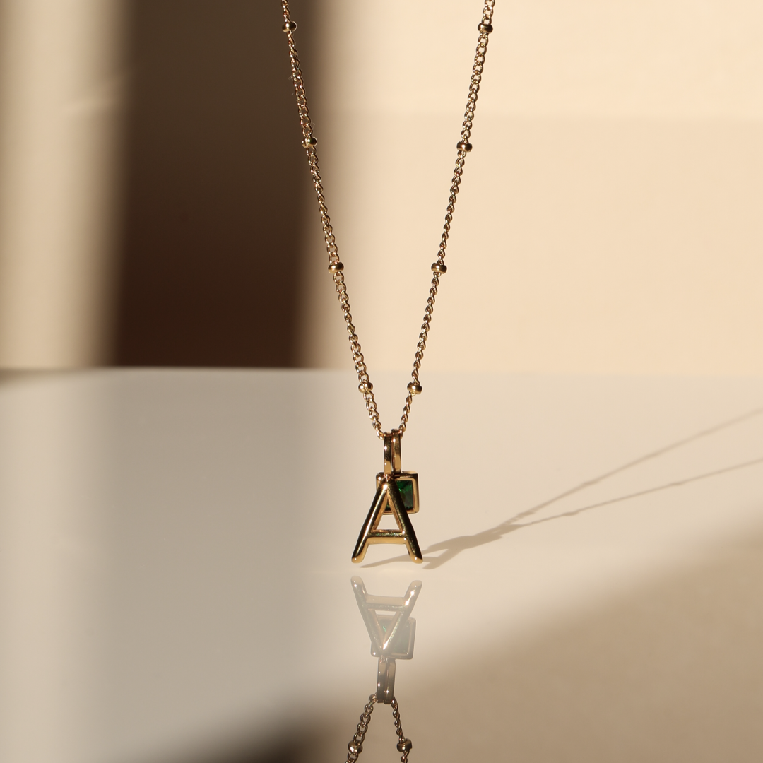 Initial & Birthstone Charm Necklace